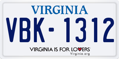 VA license plate VBK1312