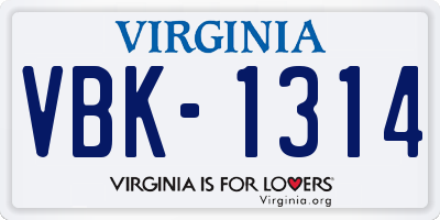 VA license plate VBK1314