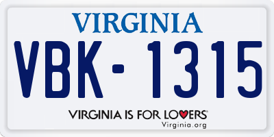 VA license plate VBK1315