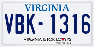 VA license plate VBK1316