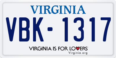 VA license plate VBK1317
