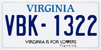 VA license plate VBK1322