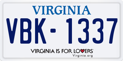 VA license plate VBK1337