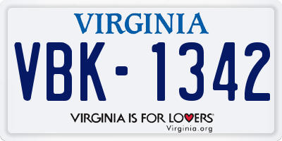 VA license plate VBK1342