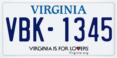 VA license plate VBK1345