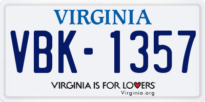 VA license plate VBK1357
