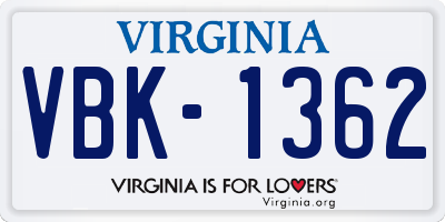 VA license plate VBK1362