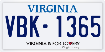 VA license plate VBK1365