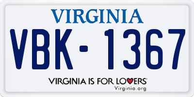 VA license plate VBK1367