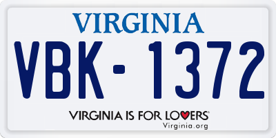 VA license plate VBK1372