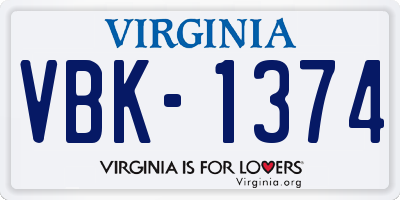 VA license plate VBK1374