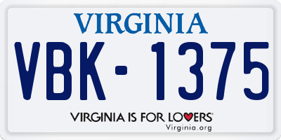 VA license plate VBK1375