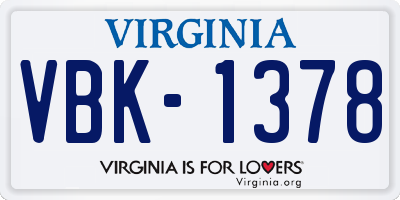 VA license plate VBK1378