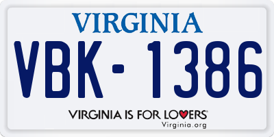 VA license plate VBK1386
