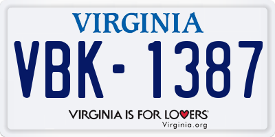 VA license plate VBK1387
