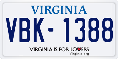 VA license plate VBK1388
