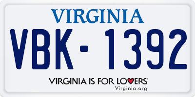 VA license plate VBK1392