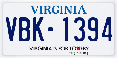 VA license plate VBK1394