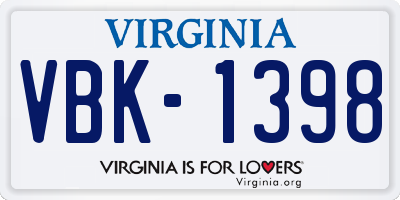 VA license plate VBK1398