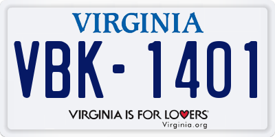 VA license plate VBK1401