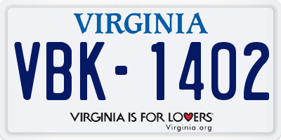VA license plate VBK1402