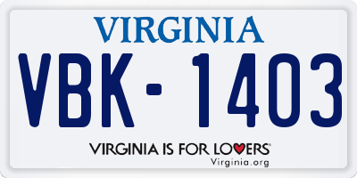 VA license plate VBK1403