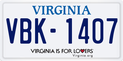 VA license plate VBK1407