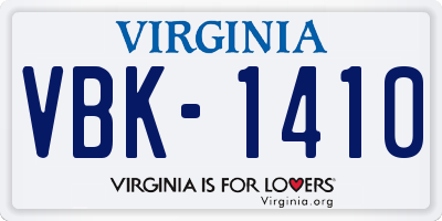 VA license plate VBK1410