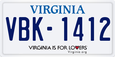 VA license plate VBK1412