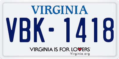 VA license plate VBK1418