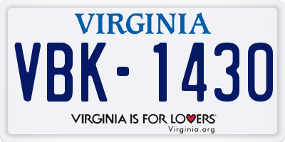 VA license plate VBK1430