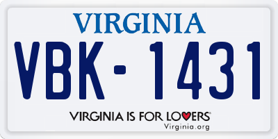 VA license plate VBK1431