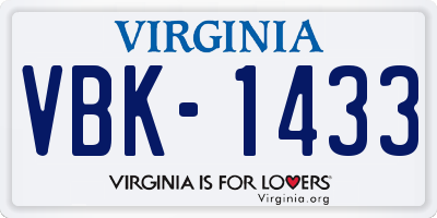 VA license plate VBK1433
