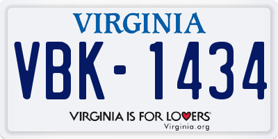 VA license plate VBK1434