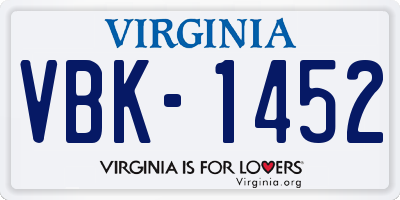 VA license plate VBK1452
