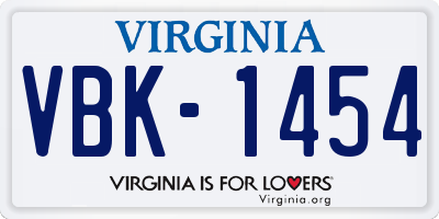 VA license plate VBK1454