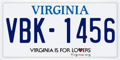 VA license plate VBK1456