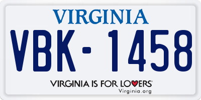 VA license plate VBK1458