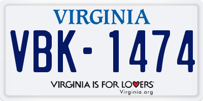 VA license plate VBK1474