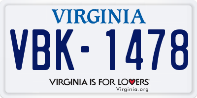 VA license plate VBK1478