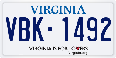 VA license plate VBK1492