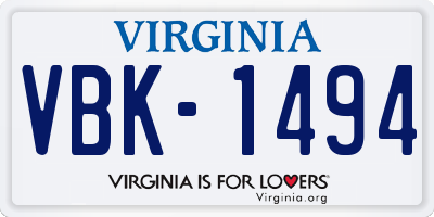 VA license plate VBK1494