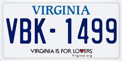 VA license plate VBK1499