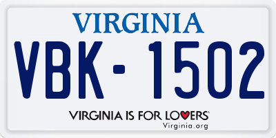 VA license plate VBK1502