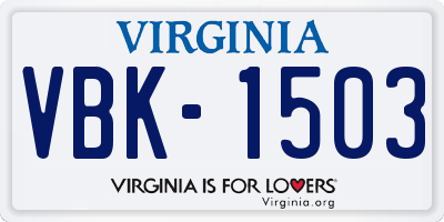 VA license plate VBK1503