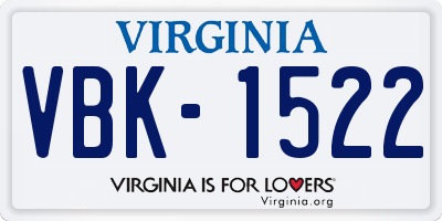 VA license plate VBK1522