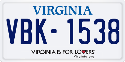 VA license plate VBK1538