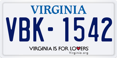 VA license plate VBK1542