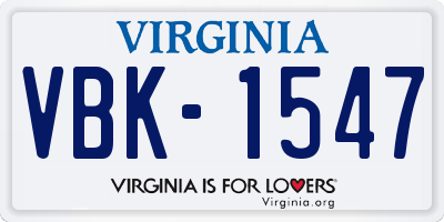 VA license plate VBK1547