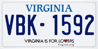 VA license plate VBK1592